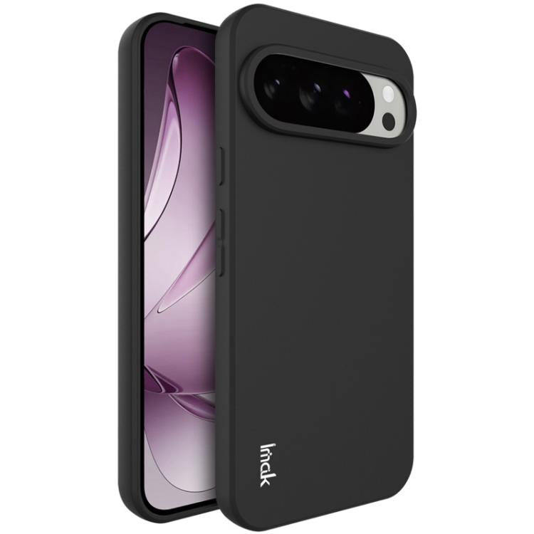 Black frosted TPU phone case on a phone with camera cutout and side buttons