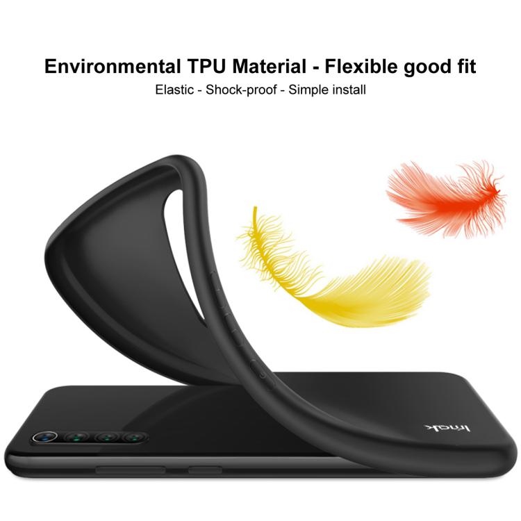 Flexible frosted TPU phone case in black with raised edge and camera cutout