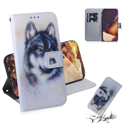 Wolf print flip leather phone case with card slots, magnetic clasp, for Note 20 Ultra