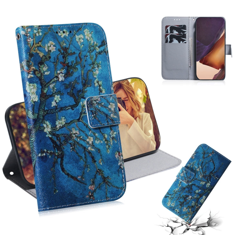 Blue floral tree print flip leather phone case with card slots and magnetic clasp