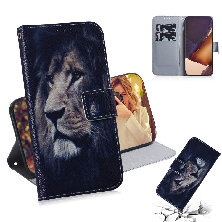 Dark blue wallet-style flip leather case with lion face pattern and card-slot holder