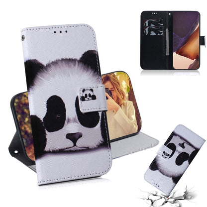 White wallet-style flip leather case with panda face design and card-slot holder