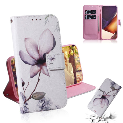 Light gray wallet-style flip leather case with magnolia floral print and card-slot holder