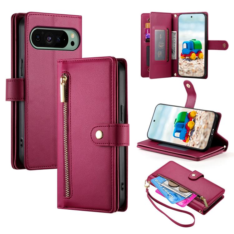 Nine Card-slot Zipper Wallet Bag Leather Phone Case, For Google Pixel 11a, For Google Pixel 11 Pro XL, For Google Pixel 11 / Pixel 11 Pro, For Google Pixel 10a, For Google Pixel 9a, For Google Pixel 9 Pro XL, For Google Pixel 9 / 9 Pro                 ...