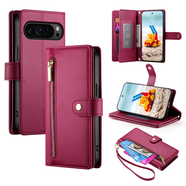 Nine Card-slot Zipper Wallet Bag Leather Phone Case, For Google Pixel 11a, For Google Pixel 11 Pro XL, For Google Pixel 11 / Pixel 11 Pro, For Google Pixel 10a, For Google Pixel 9a, For Google Pixel 9 Pro XL, For Google Pixel 9 / 9 Pro                 ...