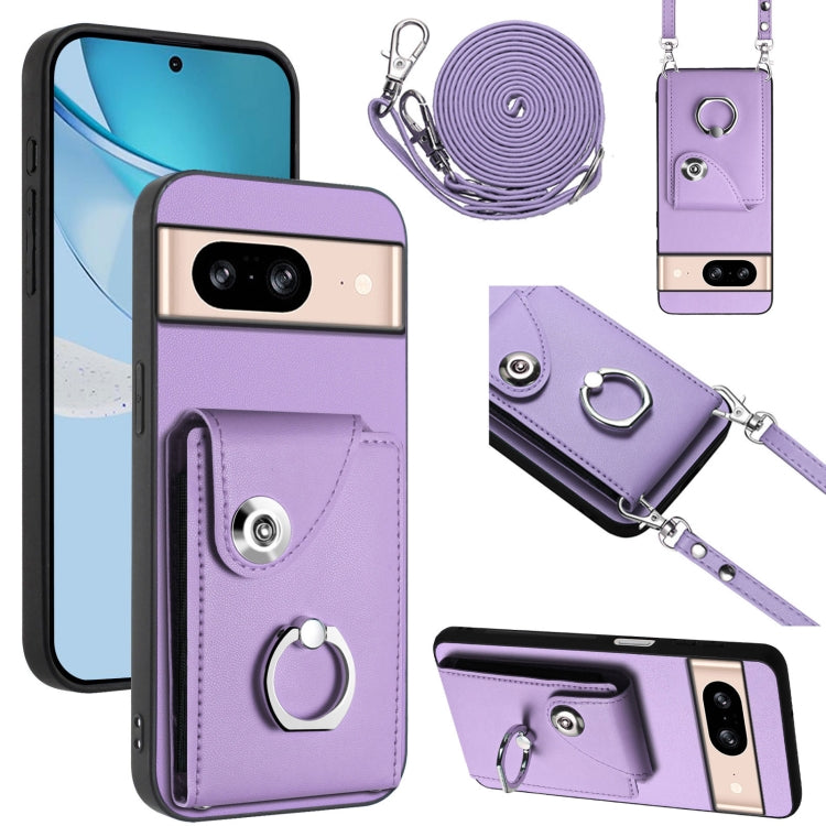 Purple phone card holder case with lanyard, ring stand and card slot