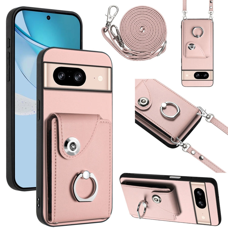 Pink phone card holder case with lanyard, ring stand and card slot