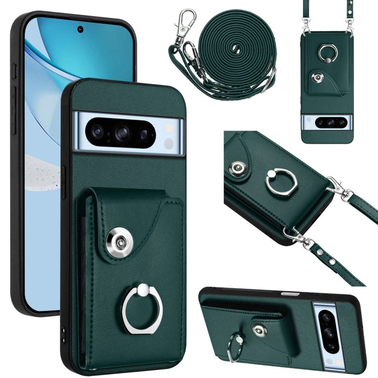 Green phone card holder case with lanyard, ring stand and card slot