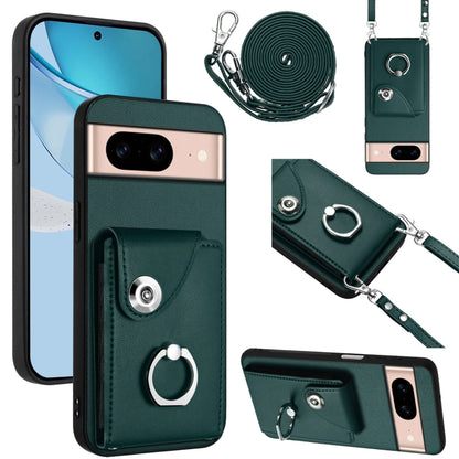 Green phone case with card slot, ring holder, and long lanyard