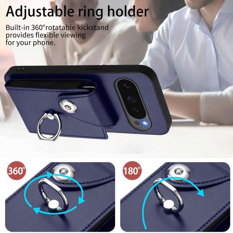 Navy phone card holder case with adjustable ring holder and long lanyard strap