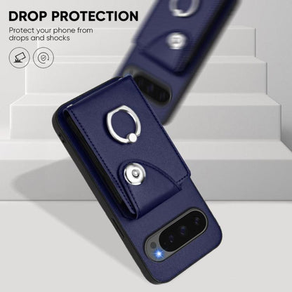 Navy phone card holder case with ring holder, card slot pocket, and shock-resistant design
