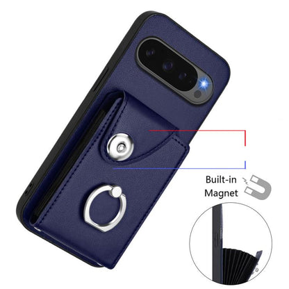 Navy phone case with card pocket, ring holder, and built-in magnet attachment