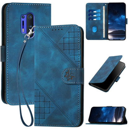 Grid Butterfly Embossed Pattern Flip Leather Phone Case with Lanyard, For OnePlus 8 Pro