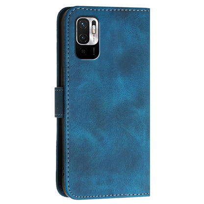 Dark blue leather phone case with embossed texture and stitched edges