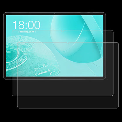 Tempered glass screen protector set applied to tablet screen, clear and flat