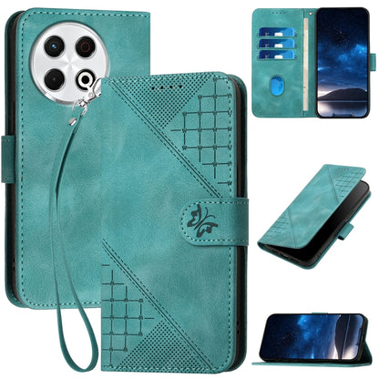 Light blue embossed leather phone wallet case with card slots, grid butterfly pattern, lanyard