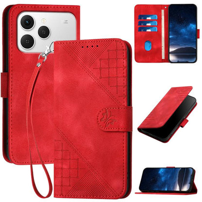 Red embossed leather phone case with lanyard strap and flip cover