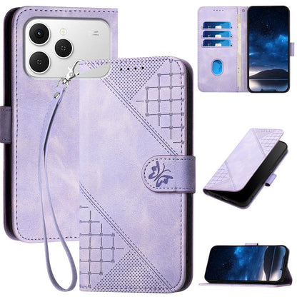 Light purple embossed leather phone case with lanyard strap and card-holder flip