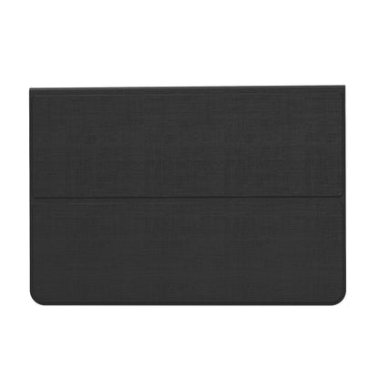 Black tablet book cover case with textured fabric front and inner flap