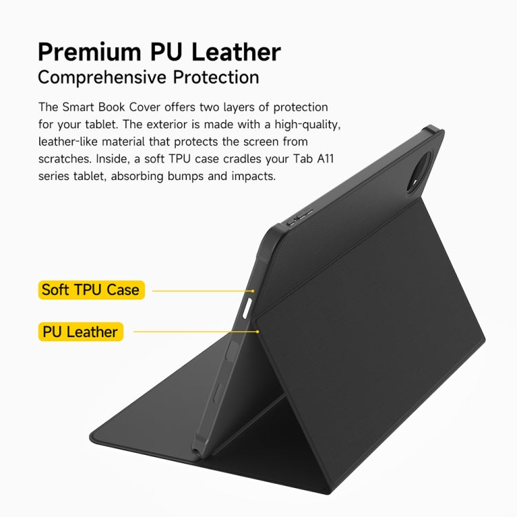 Black tablet book cover case showing protective layers and hinged stand