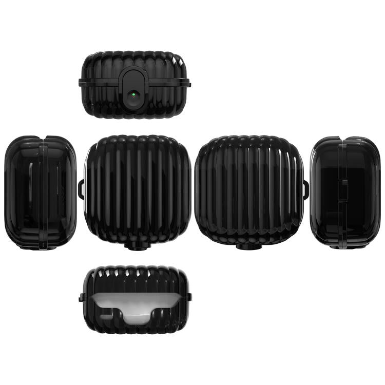 Black shell-texture earbuds case set, multiple angles with security lock