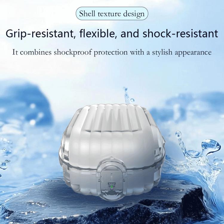 White shell-texture earbuds case with security lock, water-resistant style