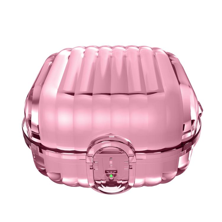 Protective earbuds case with molded shell and front security lock, transparent pink