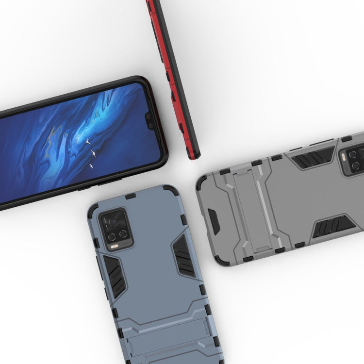 Gray rugged shockproof phone case with textured edges and camera cutouts