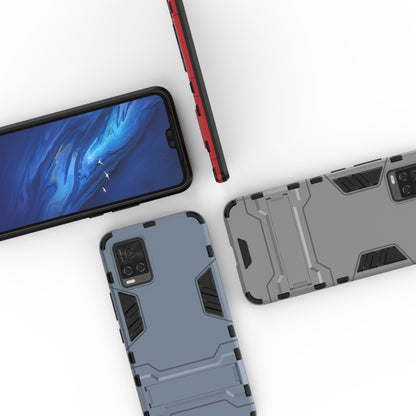 Gray rugged shockproof phone case with textured edges and camera cutouts