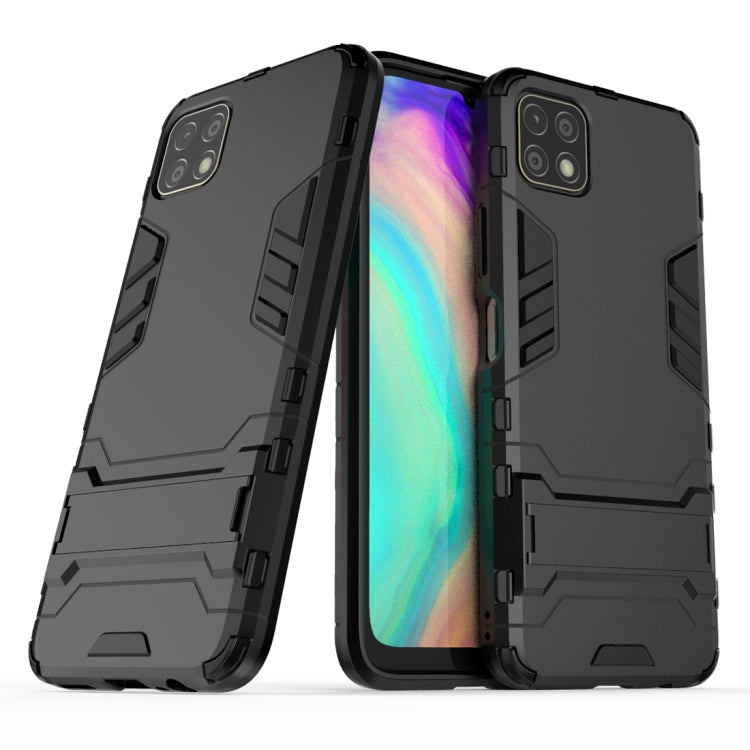Shockproof phone case with rugged armor design, dual-layer look, camera cutouts, black.
