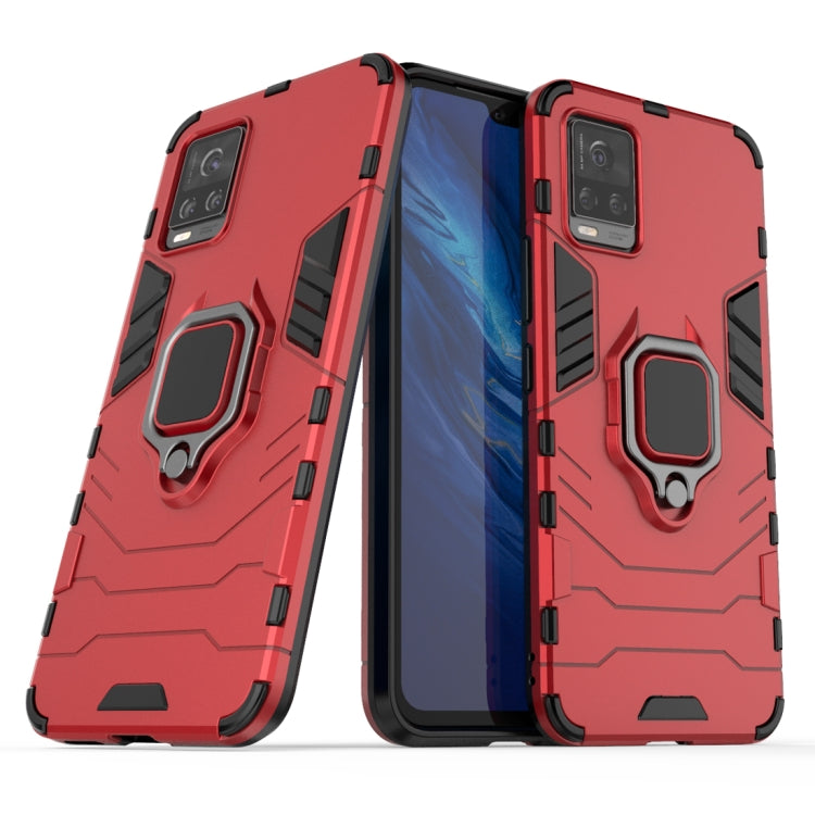 Red anti-fall phone case with ring holder and raised corner protection