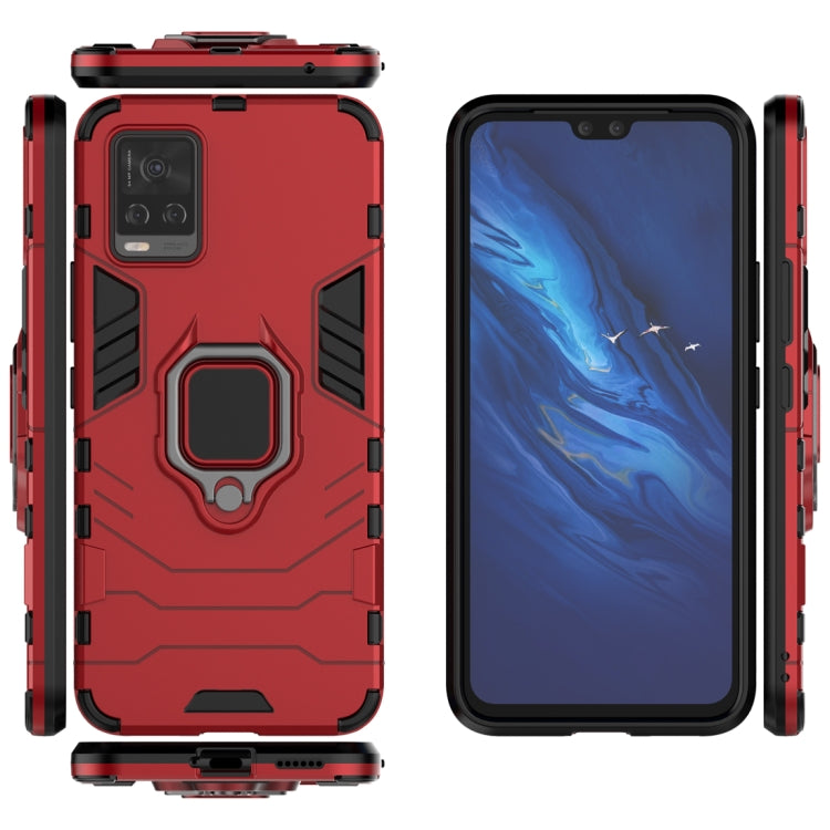 Red rugged phone case with ring holder, front and back protection