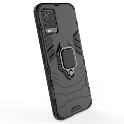 Black rugged phone case with ring holder on back for easy grip