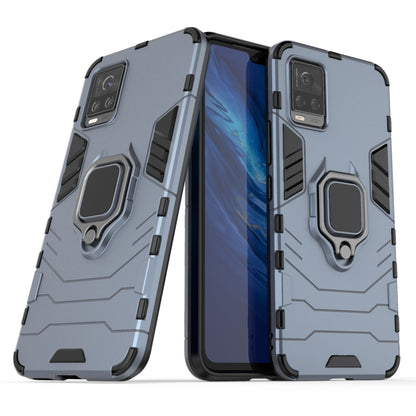 Rugged phone case with ring holder, dark gray-blue, PC TPU anti-fall
