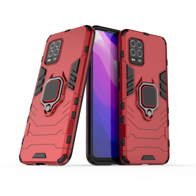 Rugged phone case with ring holder, red, PC TPU anti-fall