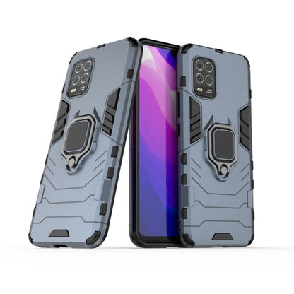Rugged phone case with ring holder, light gray-blue, PC TPU anti-fall