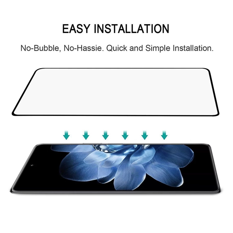 Tempered glass screen protector for foldable phone, easy no-bubble installation with arrows
