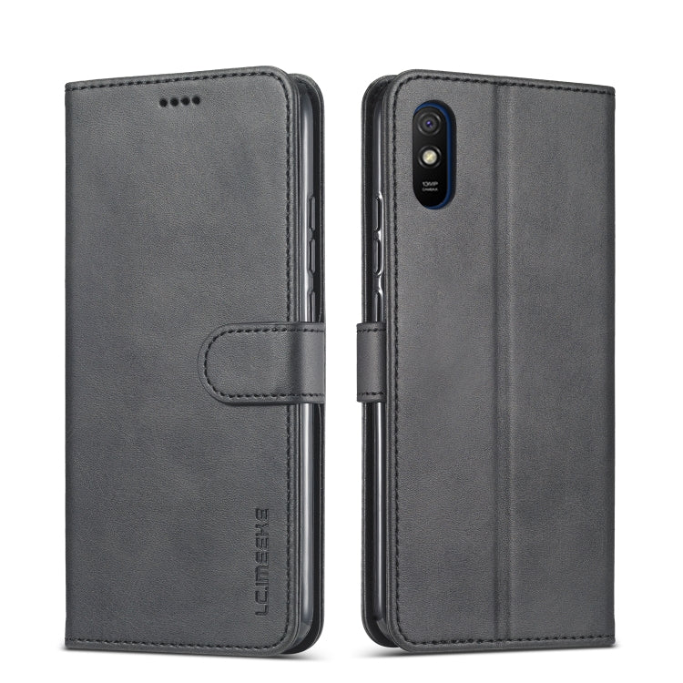 Dark gray leather flip phone case with card slot panel and camera cutout