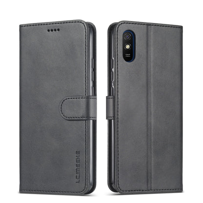 Dark gray leather flip phone case with card slot panel and camera cutout