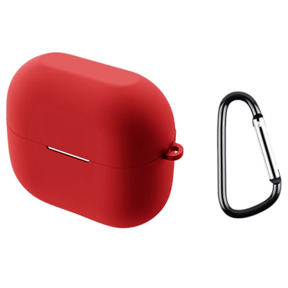 Red silicone earphone case with carabiner clip for wireless earbuds