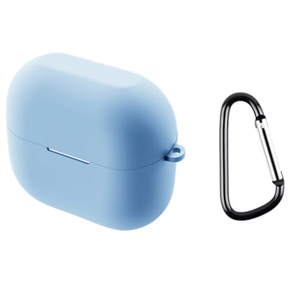 Light blue silicone earphone case with carabiner clip for wireless earbuds