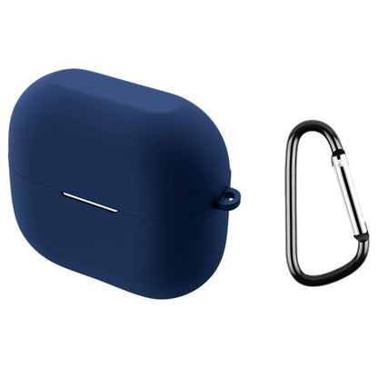 Dark blue silicone protective case for wireless earbuds with attached carabiner clip