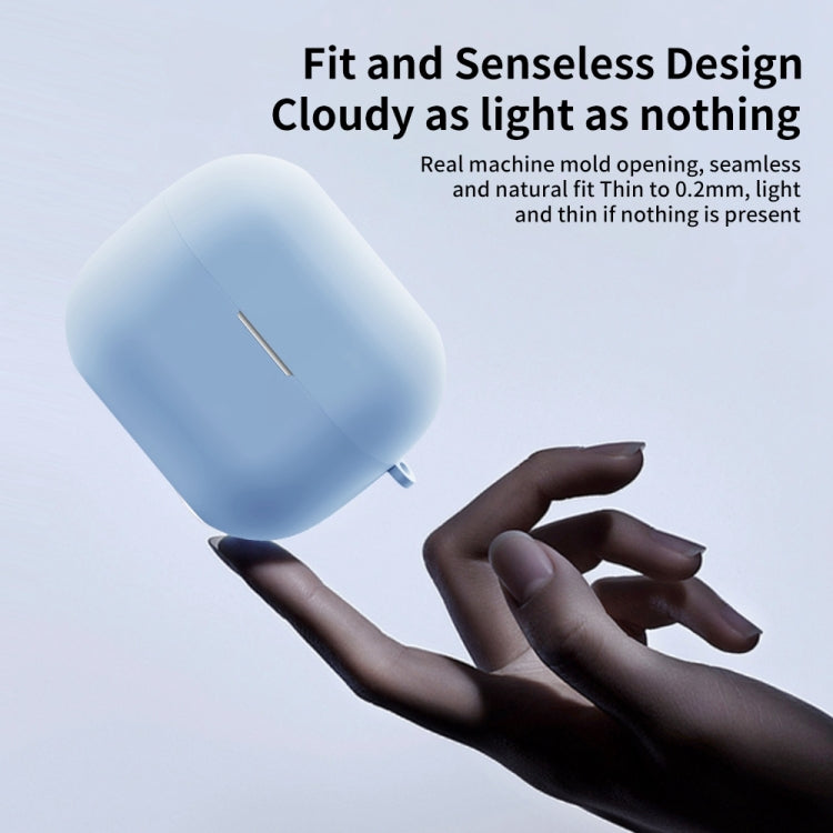 Light blue silicone protective earbud case with slim bar cutout and side loop
