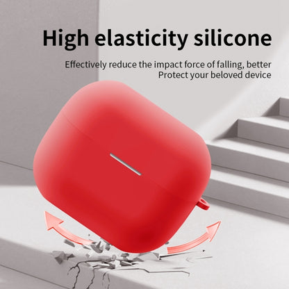 Red silicone protective earbud case with slim bar cutout and side loop