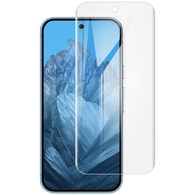 Clear hydrogel screen protector film covering smartphone front and edges