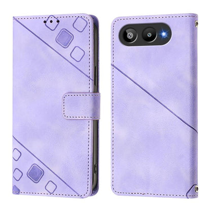 Light purple embossed folio phone case with stitched flap and side button cutouts