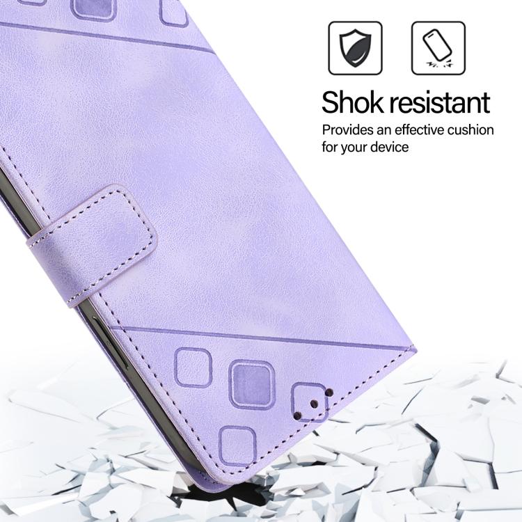 Light purple embossed leather phone case with stitched flap and reinforced corner cover