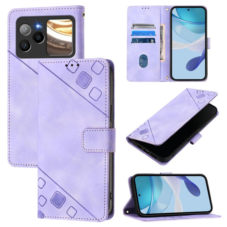 Light purple embossed leather flip phone case with magnetic closure and card slots