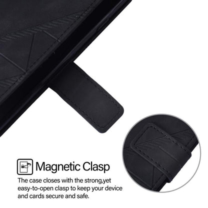 Black flip phone case corner with stitched magnetic clasp detail