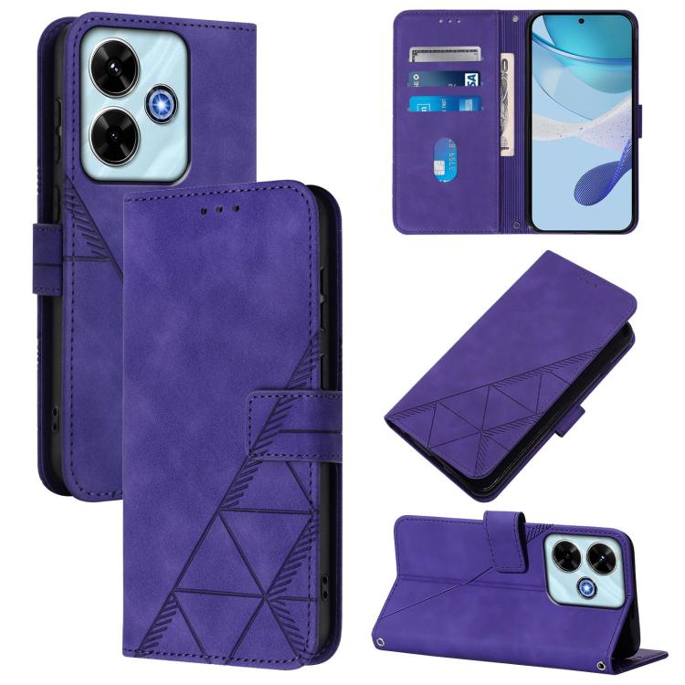 Purple 3D embossed flip leather phone case with card slots and crossbody strap